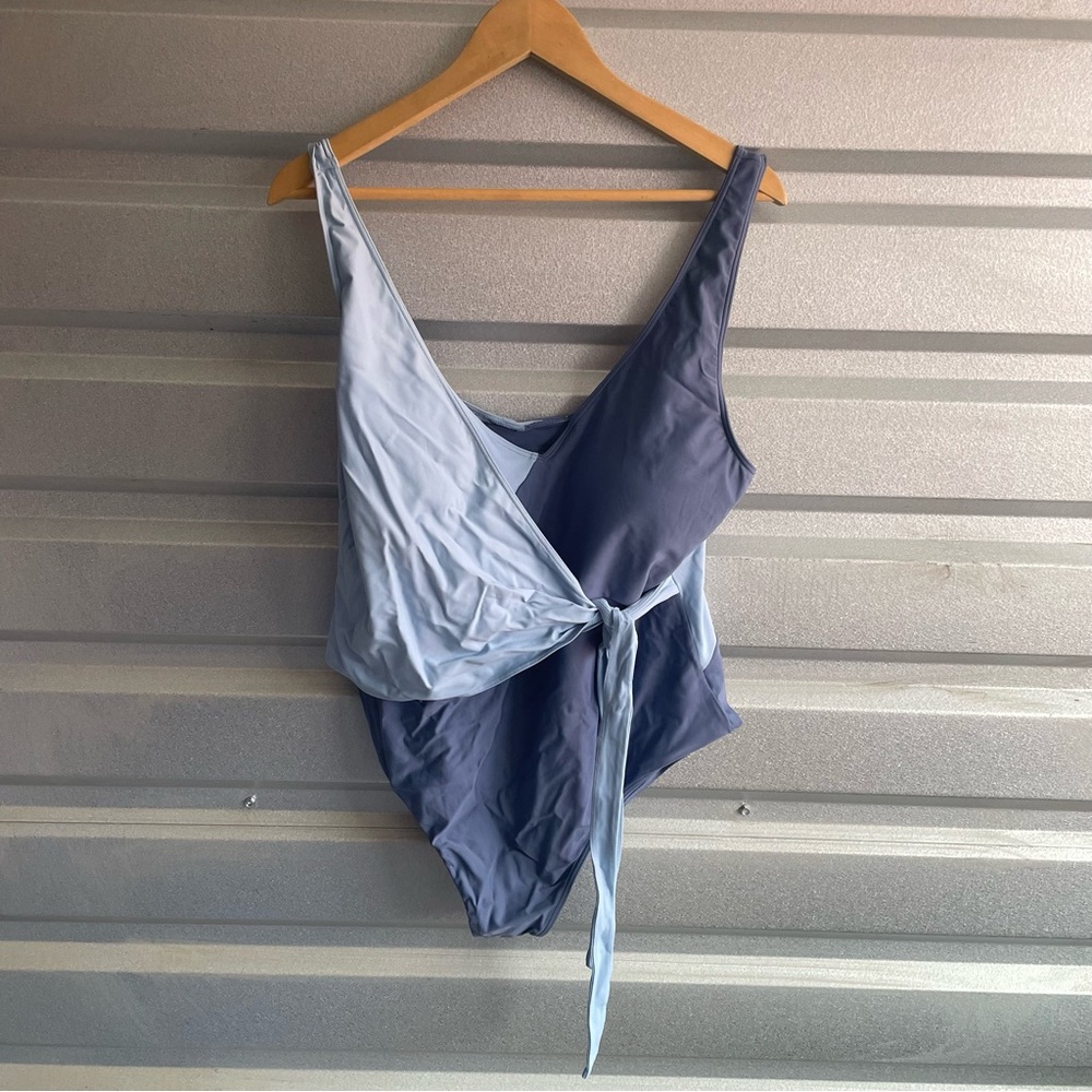 Summersalt The Perfect Wrap One Piece swimsuit in Sky & Blue Mountain colorway